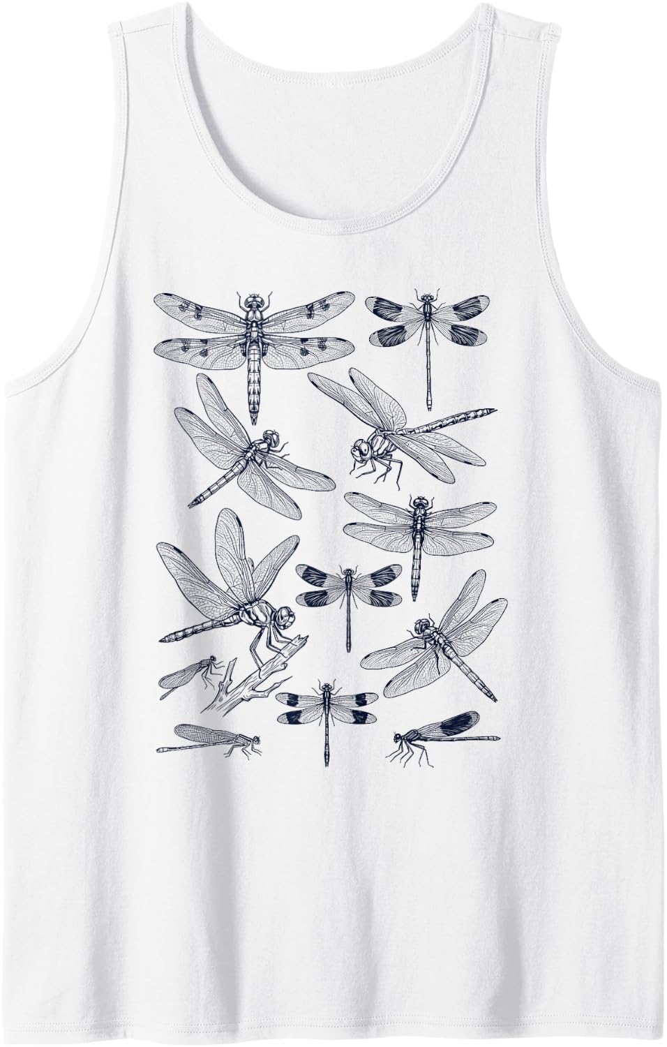 Vintage Dragonfly Entomology Botanical Insect Nature Graphic Sleeveless Tank Top - White