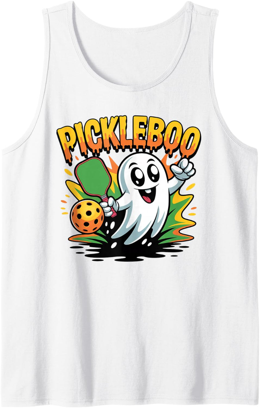Funny Halloween Pickleball Player Ghost Design for Men Women Tank Top - White
