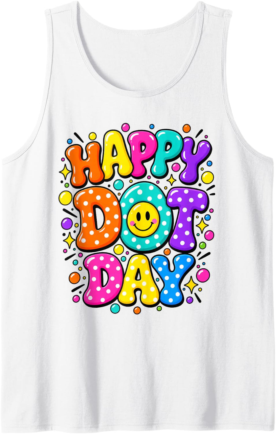 Colorful Polka Dot Smile Face Happy Dot Art Teacher Kids Sleeveless Tank Top - White