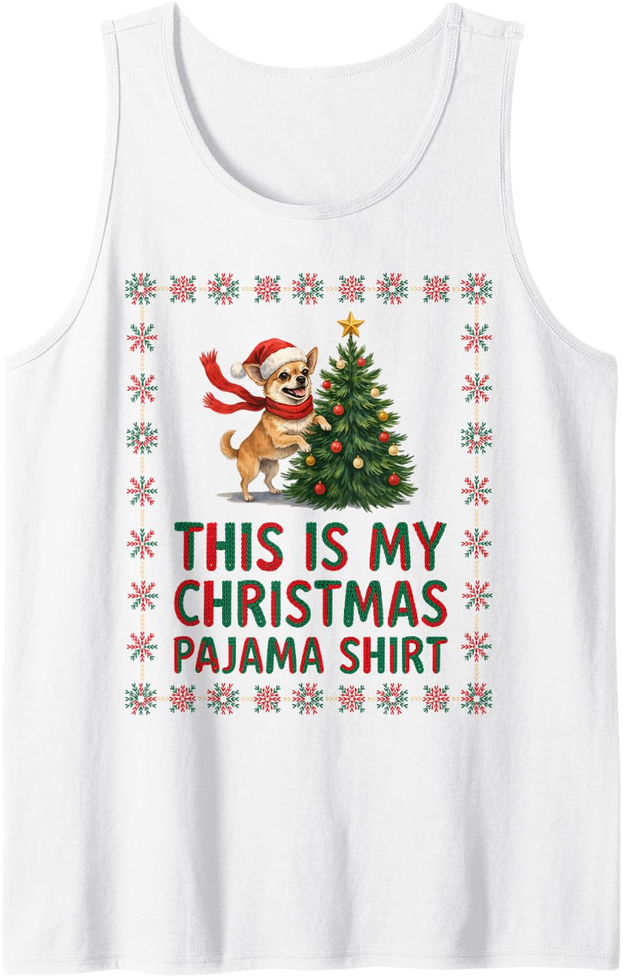 Cute Funny Chihuahua Christmas Pajama Tree Dog Mom Dad Lover Sleeveless Tank Top - White