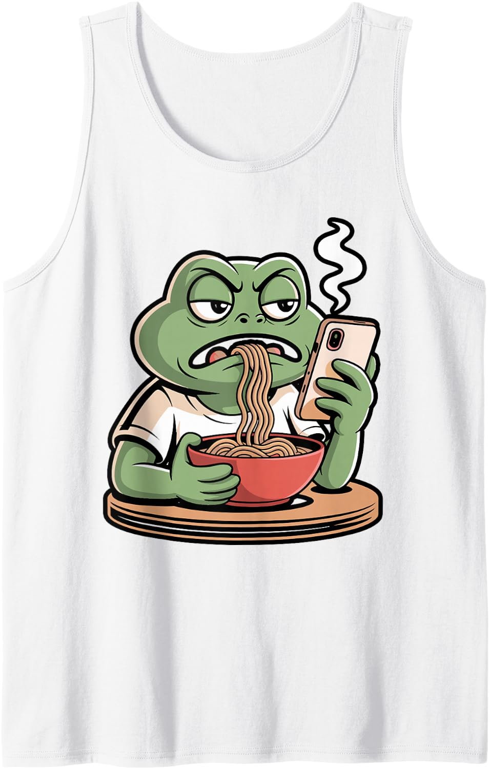Ramen Frog Vintage Poster Aesthetic Sleeveless Tank Top - White