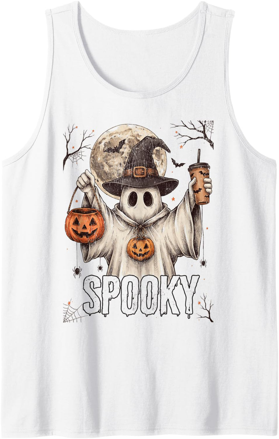 Spooky Season Halloween Vibes Boo Ghost Scary Men Women Kids Tank Top - White