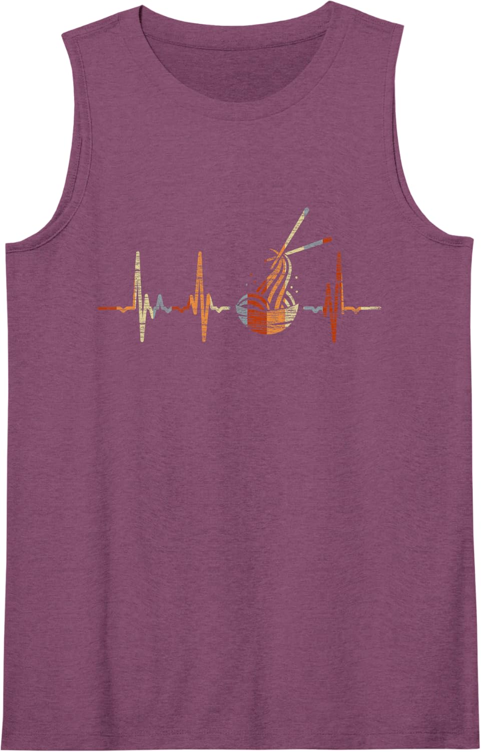 Ramen Heartbeat Vintage ECG Cardiogram Retro Sleeveless Tank Top - Purple