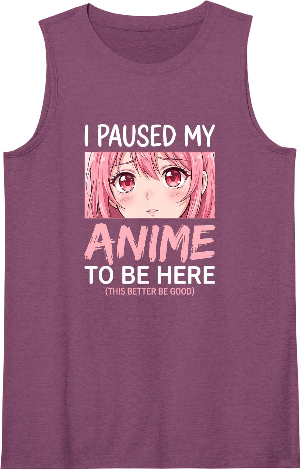 Paused Anime Funny Manga Girl Pink Eyes Otaku Quote Sleeveless Tank Top - Purple