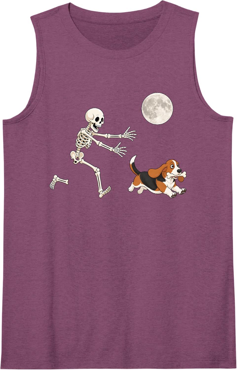 Basset Hound Running Skeleton Retro Halloween Dog Sleeveless Tank Top - Purple