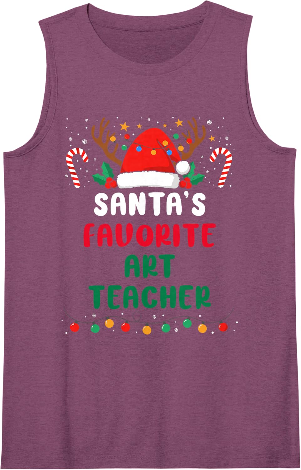 Santa's Favorite Art Teacher - Funny Christmas Xmas Holiday Sleeveless Tank Top - Purple