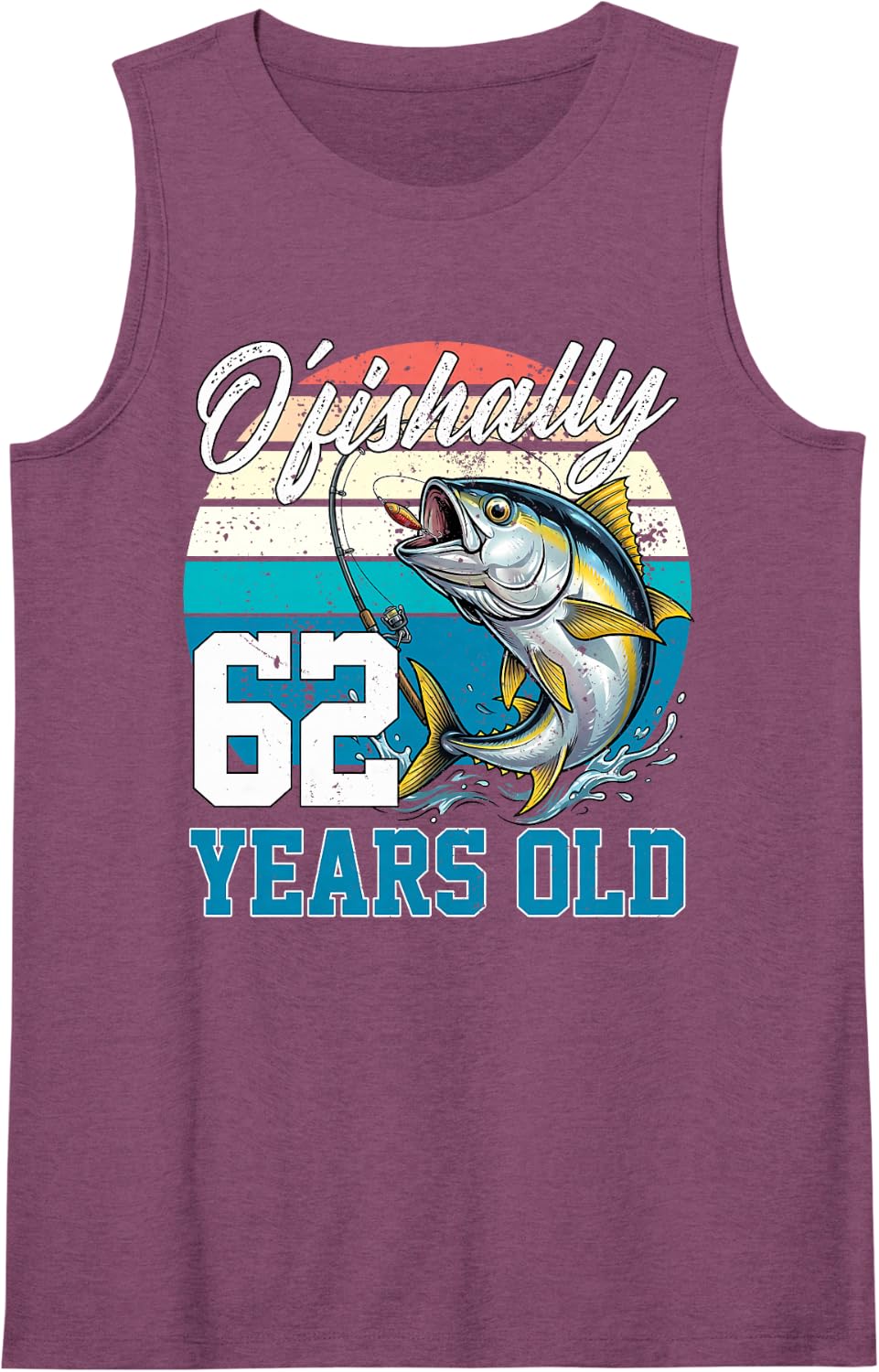 Ofishally 62 Years Old Fisherman 62nd Birthday Tuna Fishing Sleeveless Tank Top - Purple