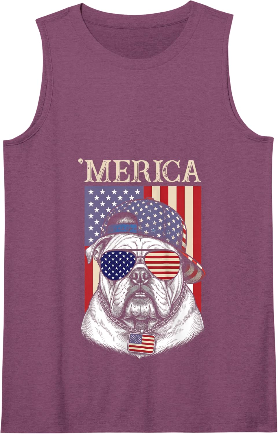 Merica Bulldog Funny Patriotic Dog 4th of July American Flag Tank Top - Purple