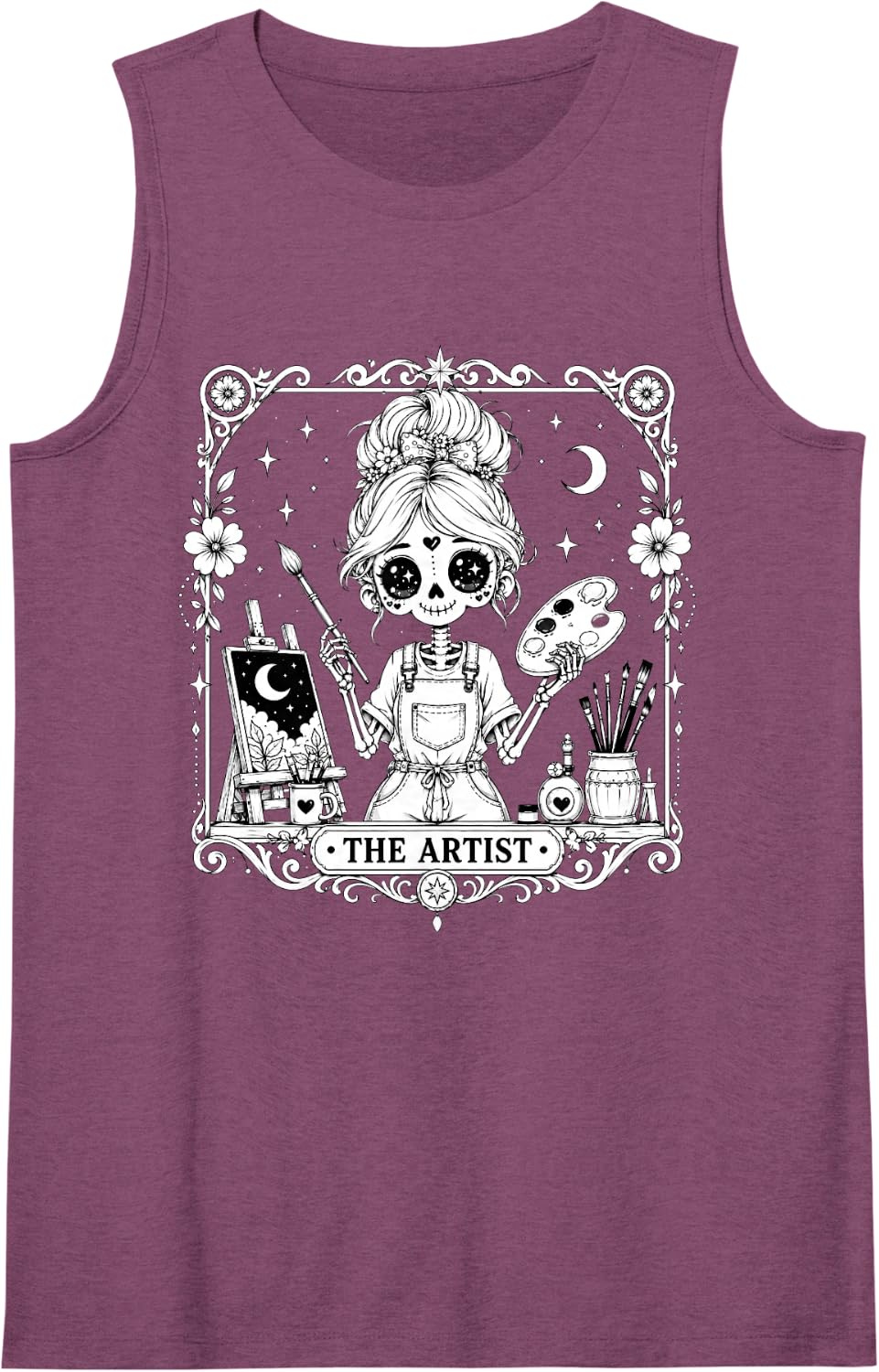 Vintage Artist Tarot Card Skeleton Painter Art Teacher Pride Sleeveless Tank Top - Purple