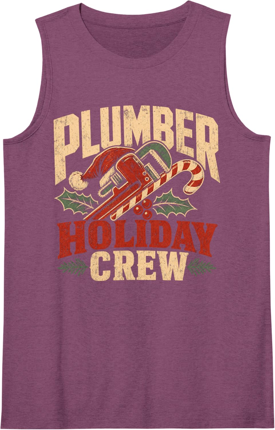 Christmas Plumber Holiday Crew Sleeveless Tank Top - Purple