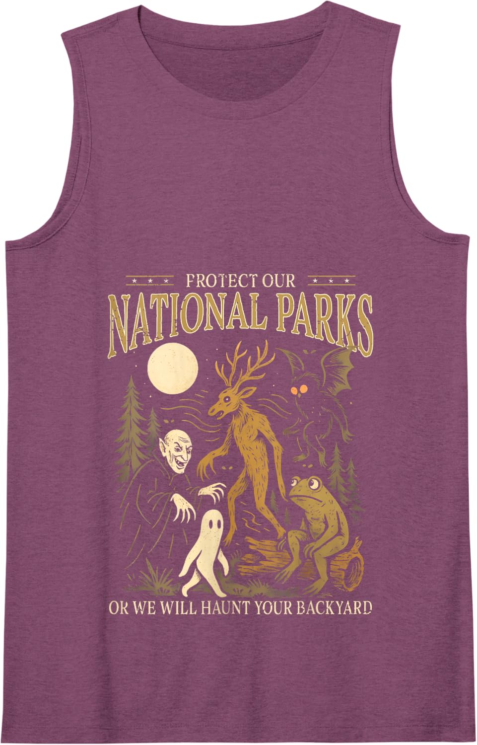 Mothman Wendigo Nightcrawler Protect Our National Park Tank Top - Purple