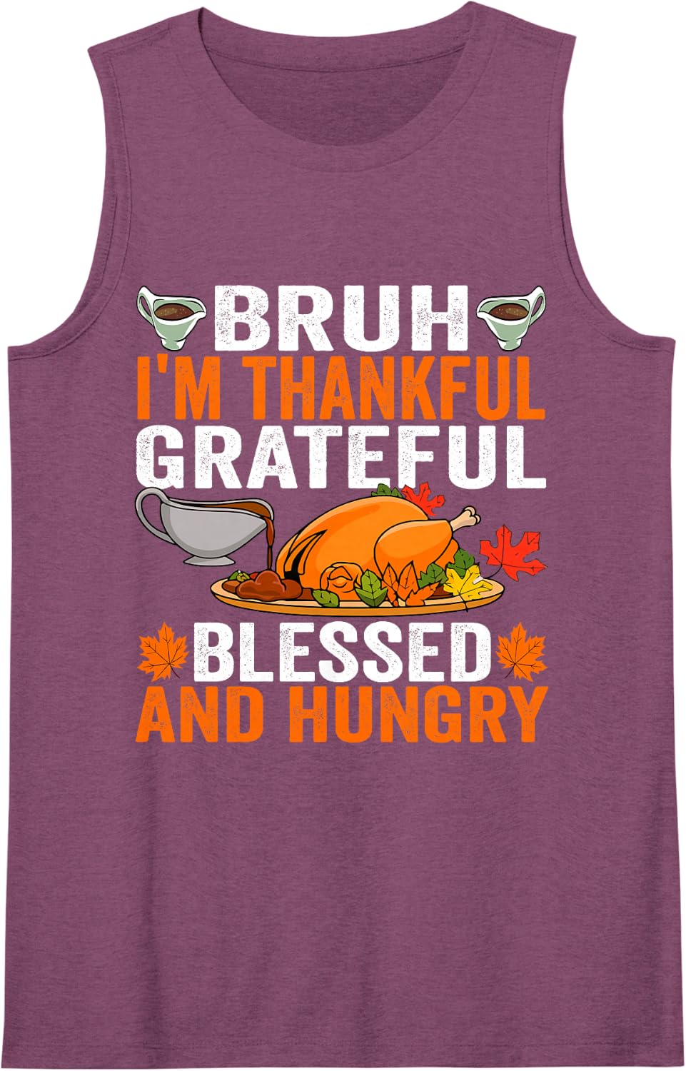 Bruh I'm Thankful Grateful Blessed Funny Kids Boy Turkey Day Sleeveless Tank Top - Purple