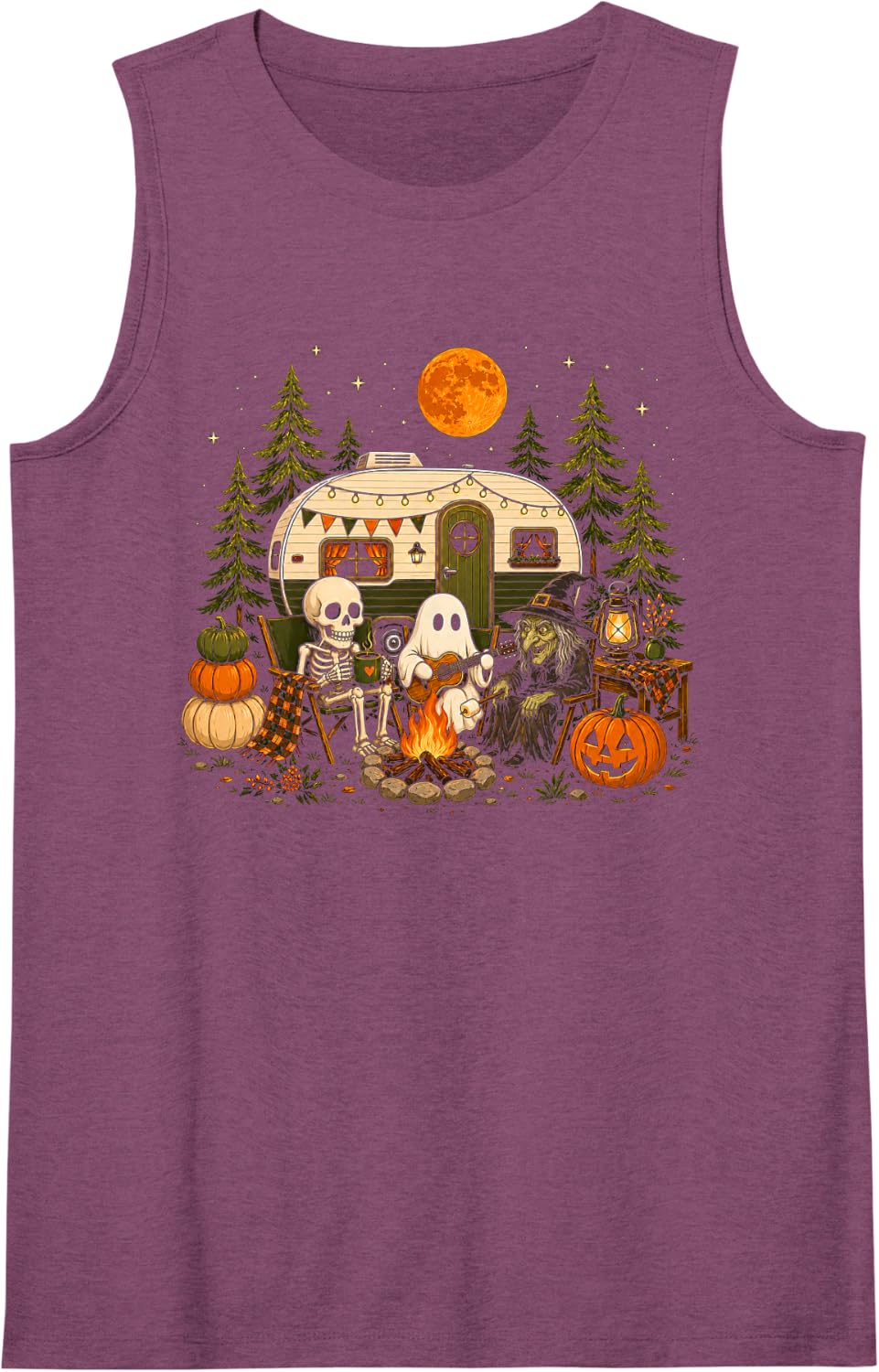 Vintage Ghost Skeleton Camping Camper Autumn Night Retro Tank Top - Purple