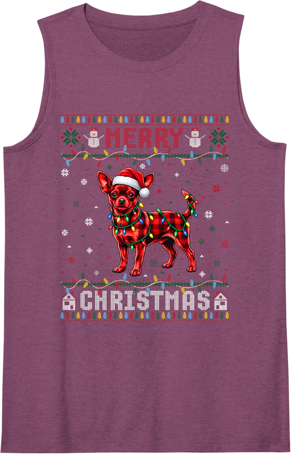 Christmas Red Plaid Chihuahua Santa Hat Dog Ugly Sweater Sleeveless Tank Top - Purple