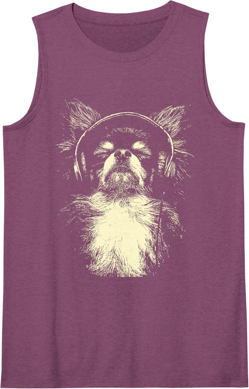 Cute Chihuahua with Headphones Dog DJ Festival Music Lover Sleeveless Tank Top - Purple