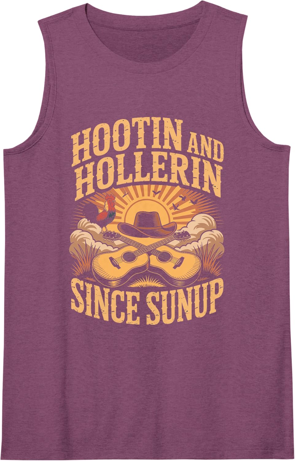 Hootin and Hollerin Since Sunup Country Music Sleeveless Tank Top - Purple