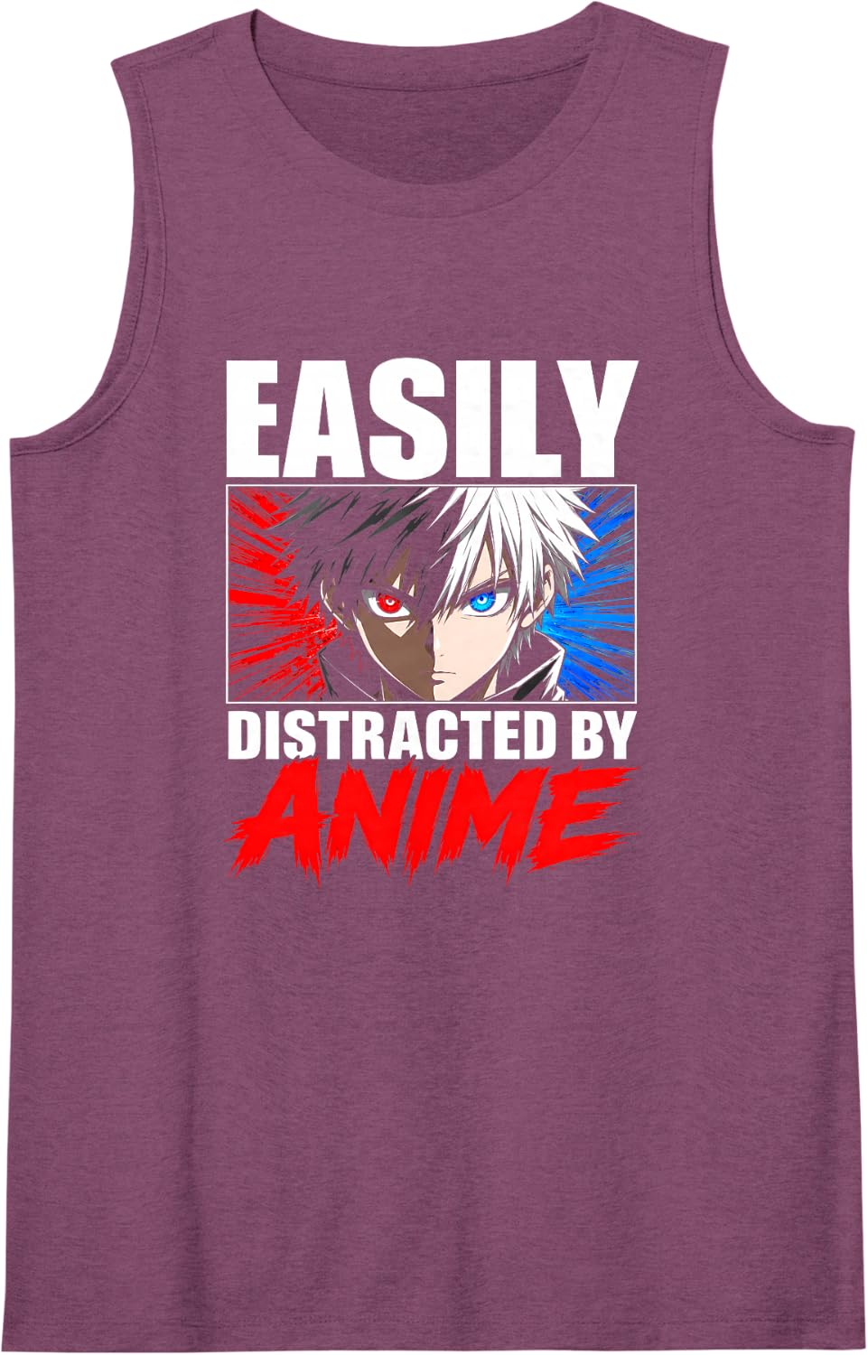 Anime Distracted Funny Manga Eyes Red Blue Otaku Humor Sleeveless Tank Top - Purple