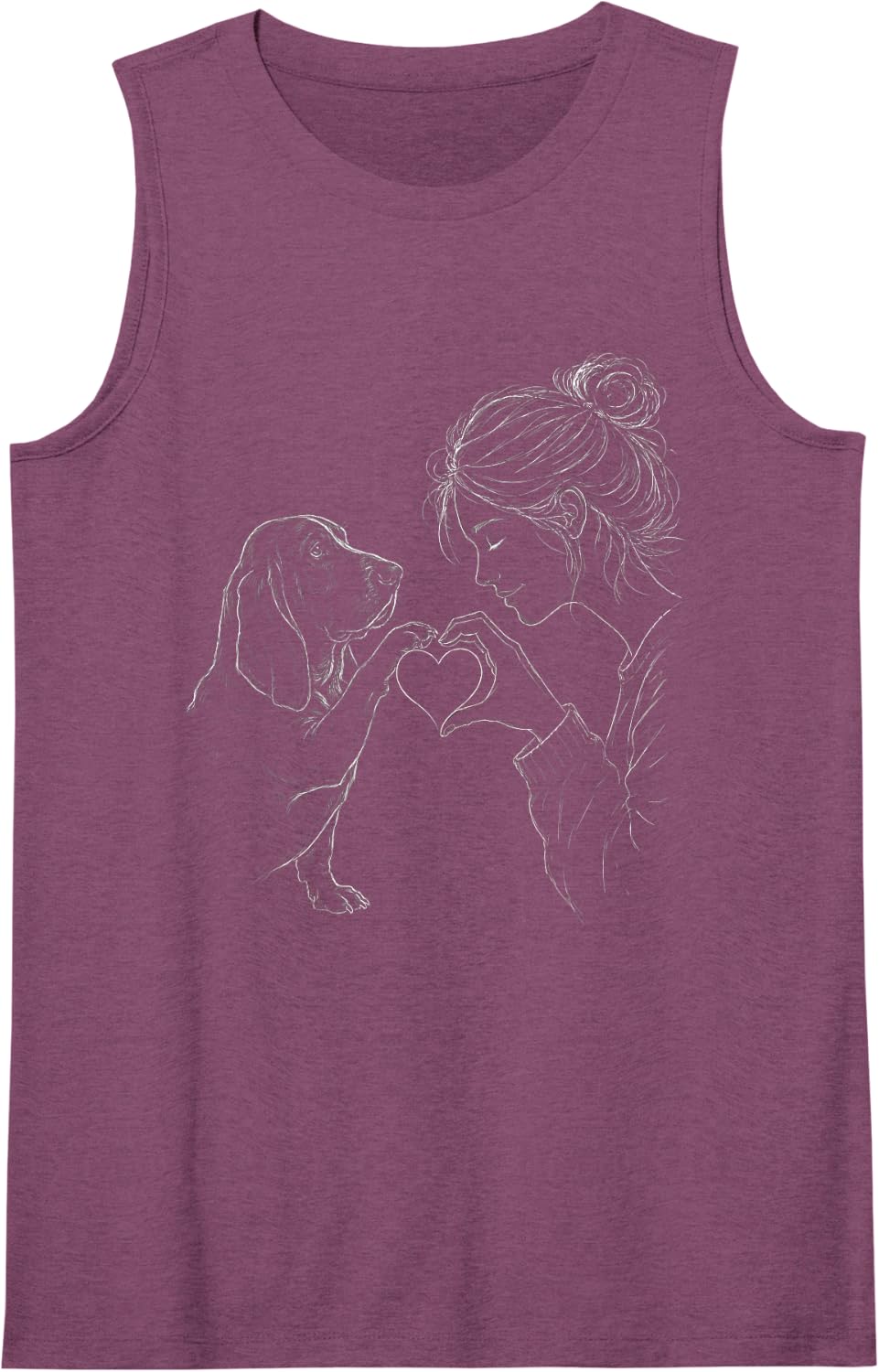 Basset Hound Mom Heart Sign Line Art Women Sleeveless Tank Top - Purple