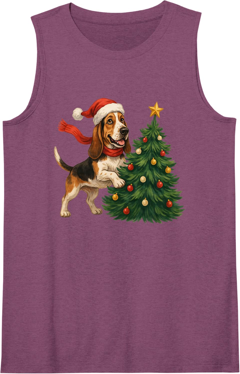 Funny Christmas Basset Hound Basset Santa Hat Tree Dog Lover Sleeveless Tank Top - Purple