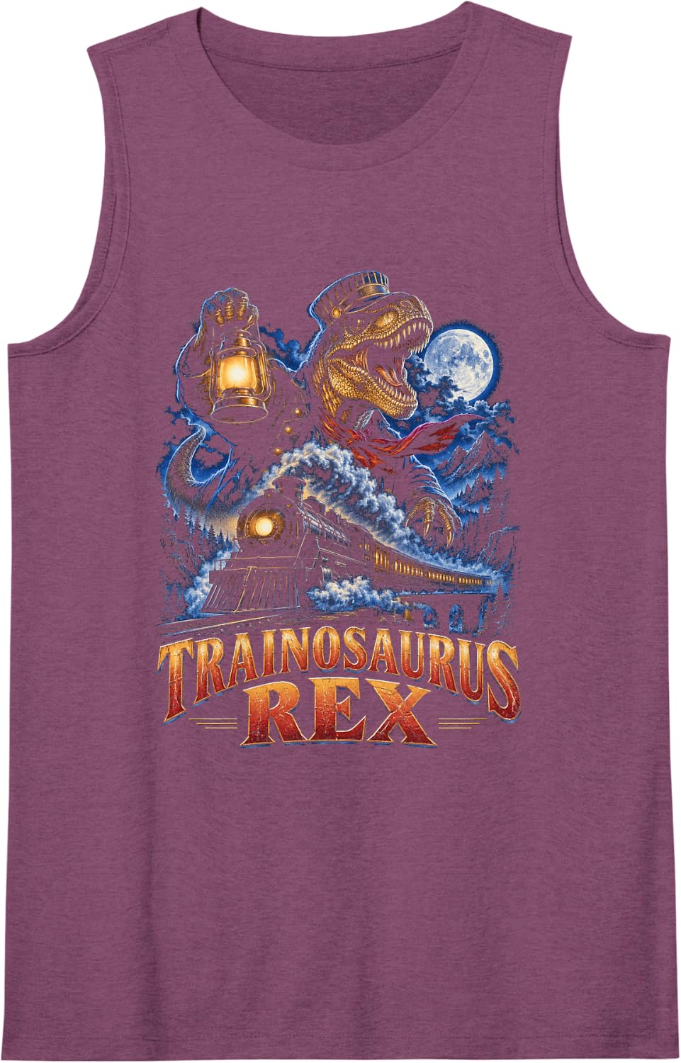 Trainosaurus Rex Dinosaur Conductor Train Engine Sleeveless Tank Top - Purple