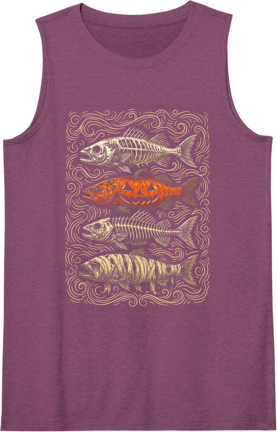 Halloween Trout Fish Ghost Pumpkin Skeleton Mummy Retro Tank Top - Purple