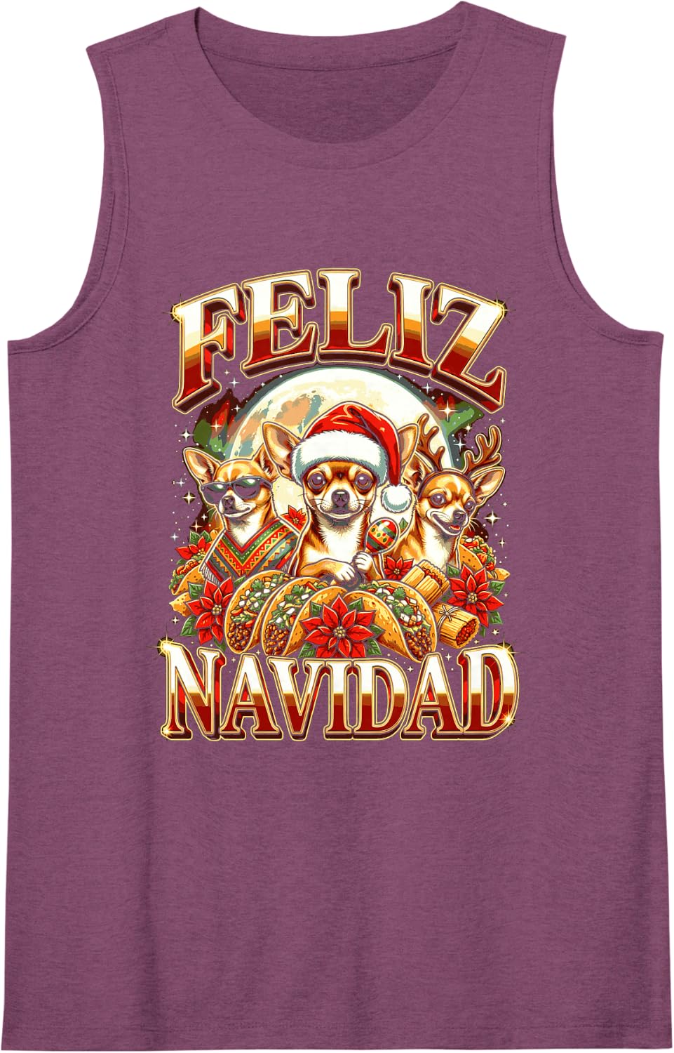 Feliz Navidad Chihuahua Mexican Christmas Fiesta Sleeveless Tank Top - Purple