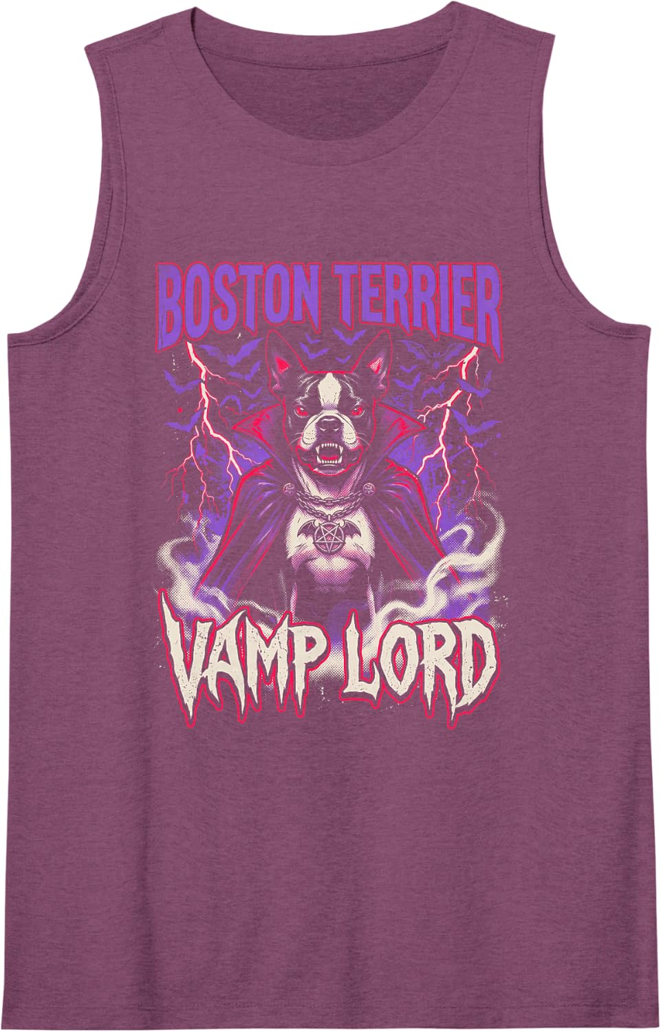 Boston Terrier Vampire Halloween 90s Vintage Bootleg Art Sleeveless Tank Top - Purple
