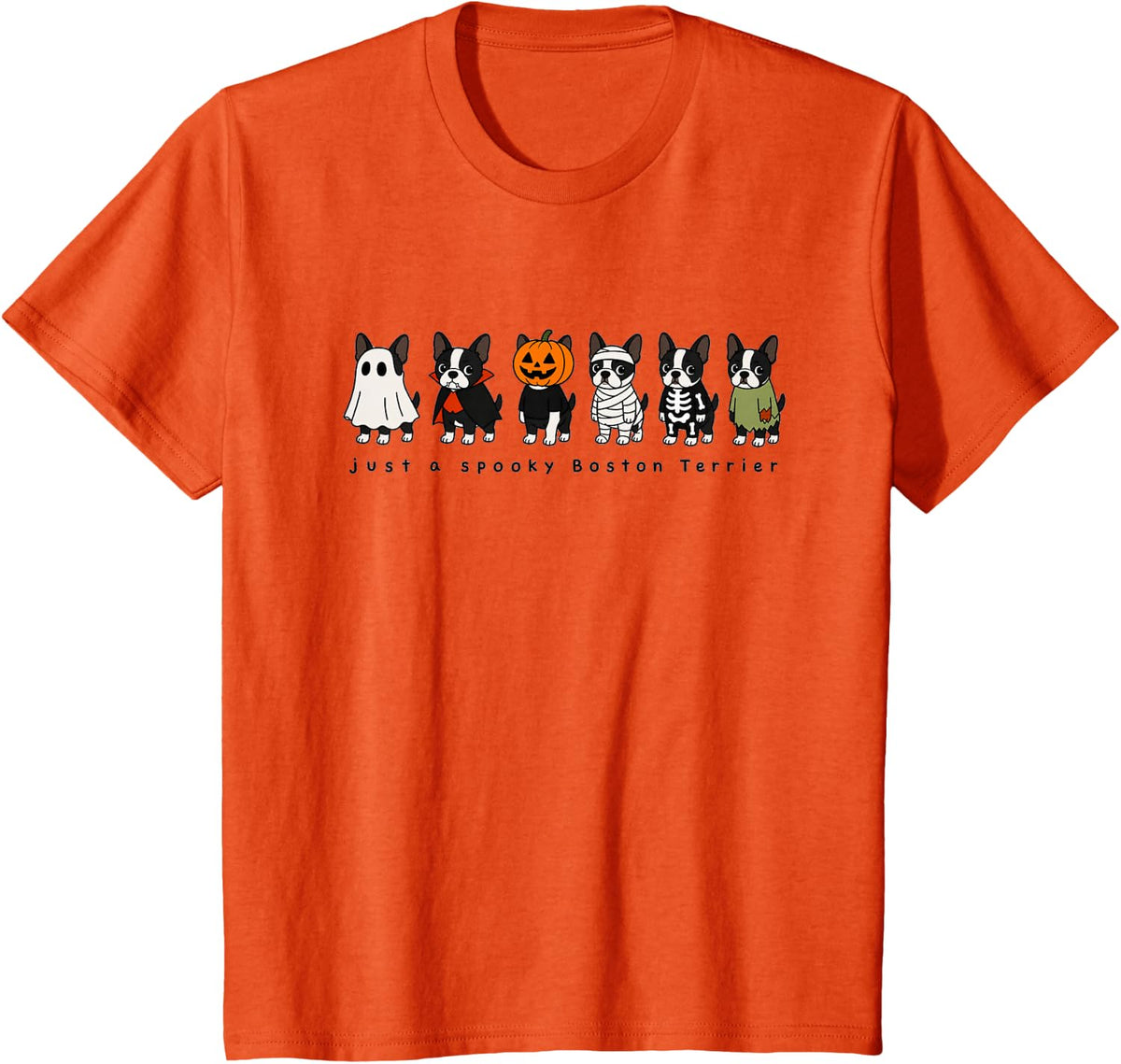 Boston Terrier Cute Dog Lover Spooky Fall Halloween Graphic T-Shirt - Orange