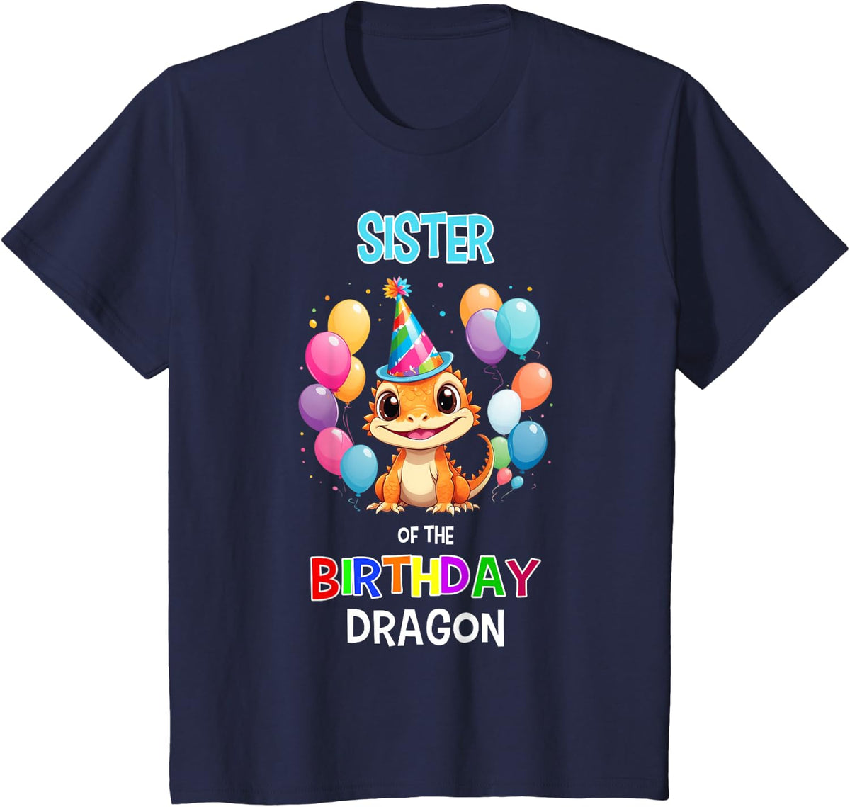 Sister of the Birthday Girl Bearded Dragon Party Tees T-Shirt for Kids and Girls - Navy Blue