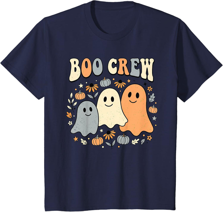Boo Crew Halloween Ghost Squad Family T-Shirt - Navy Blue