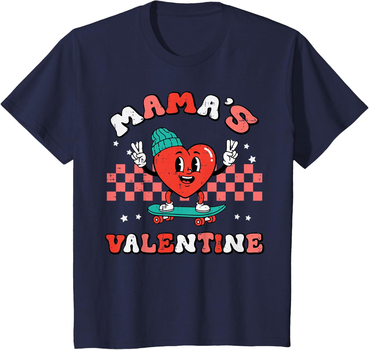 Kids Mamas Valentine Heart Skate Valentines Day Toddler Boys Kids T-Shirt - Navy Blue