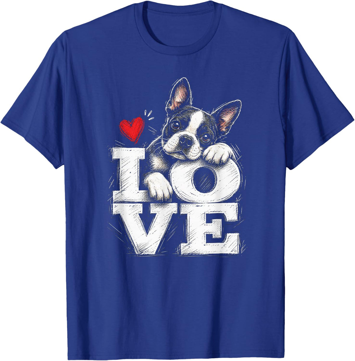 Boston Terrier Love Artwork Design T-Shirt - Royal Blue