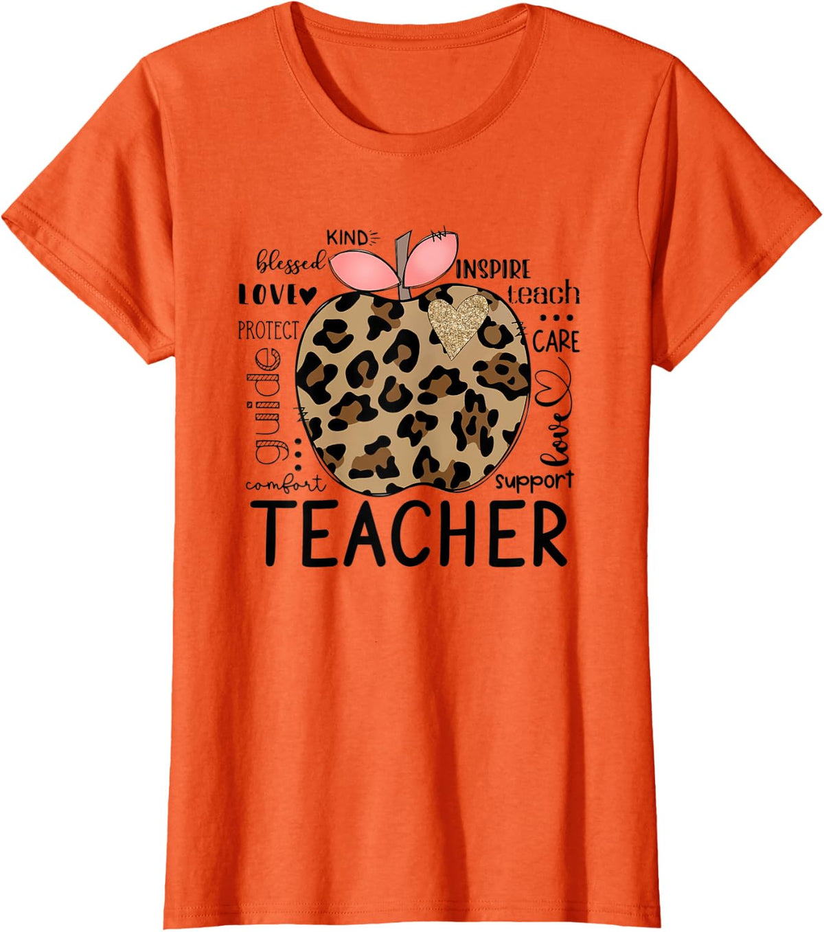 Teacher Leopard Apple Teacher Appreciation Gift T-Shirt - Orange