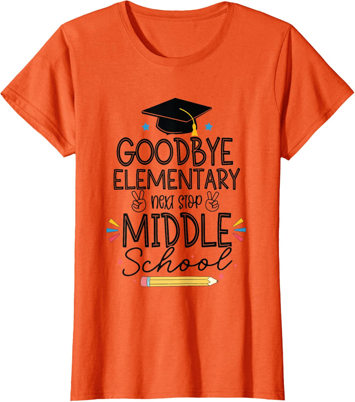Groovy Goodbye Elementary Next Stop Middle School Graduation T-Shirt - Orange