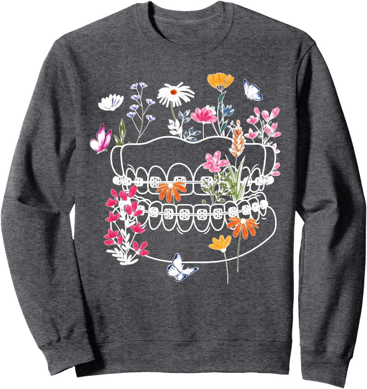 Flower Ortho Squad Orthodontic Assistant Dental Assistant Sweatshirt - Adult Unisex Dark Heather Grey