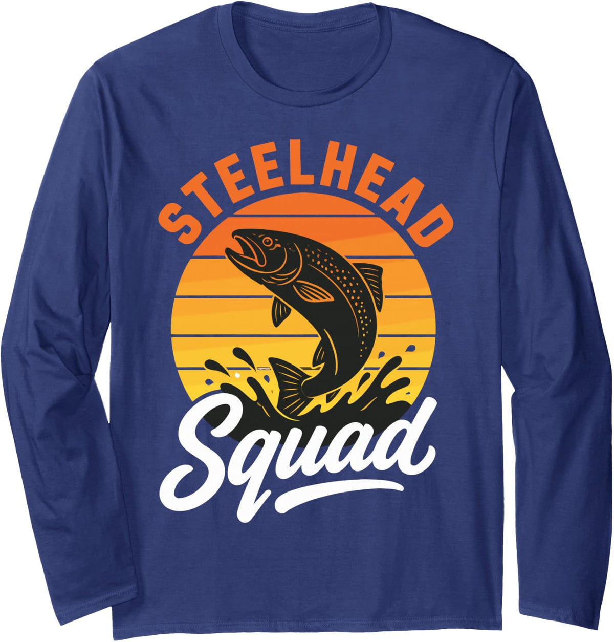Steelhead Angler River Fishing Crew Long Sleeve T-Shirt - Adult Unisex Navy Blue