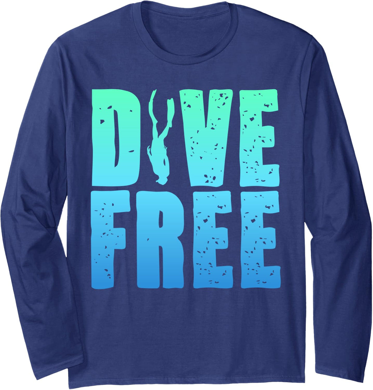 Dive Free Freediving Enthusiast Long Sleeve T-Shirt - Adult Unisex Navy Blue