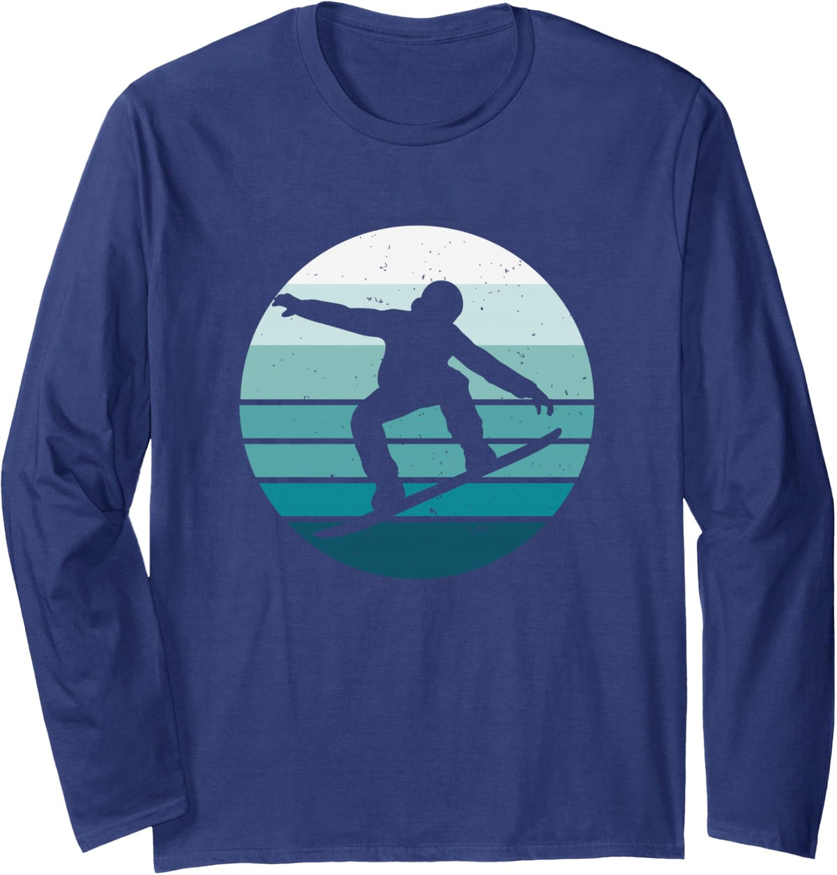 Snowboard Snowboarding Silhouette No Text Retro Style Long Sleeve T-Shirt - Adult Unisex Navy Blue