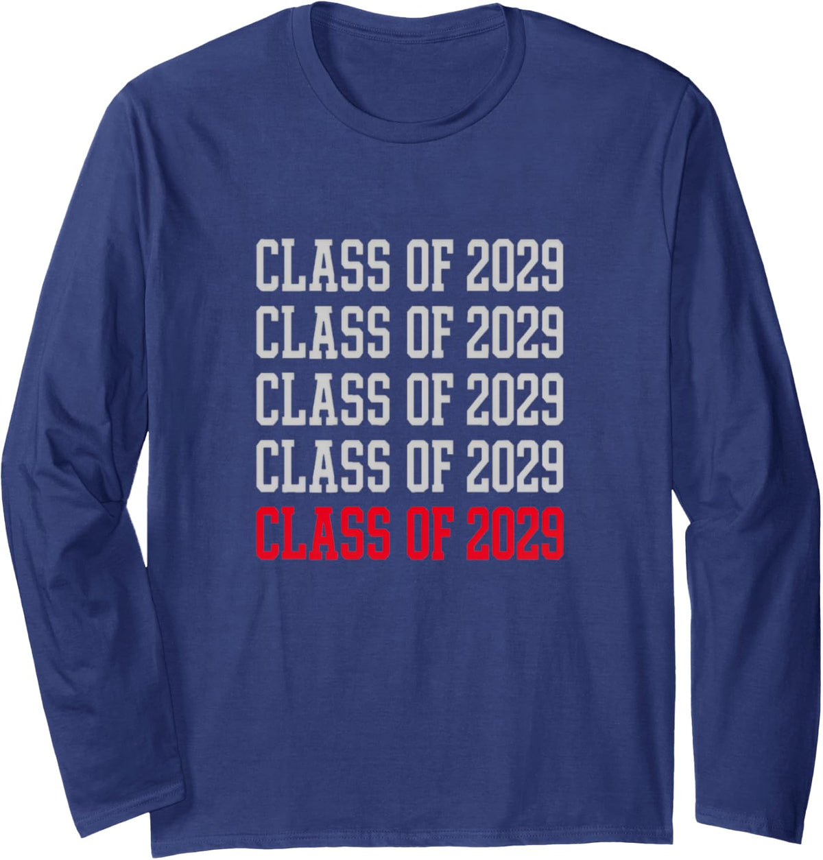 Class of 2029 Stacked Varsity 10th Grade School Sophomore Long Sleeve T-Shirt - Adult Unisex Navy Blue