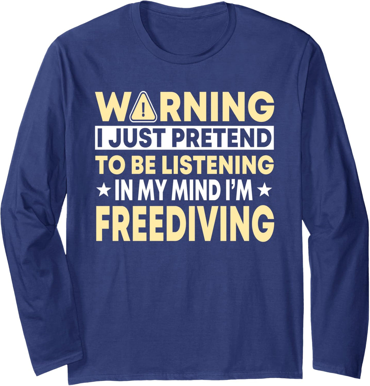 Freediving Swimmer Bather Diver Free-diving Lover Freediver Long Sleeve T-Shirt - Adult Unisex Navy Blue