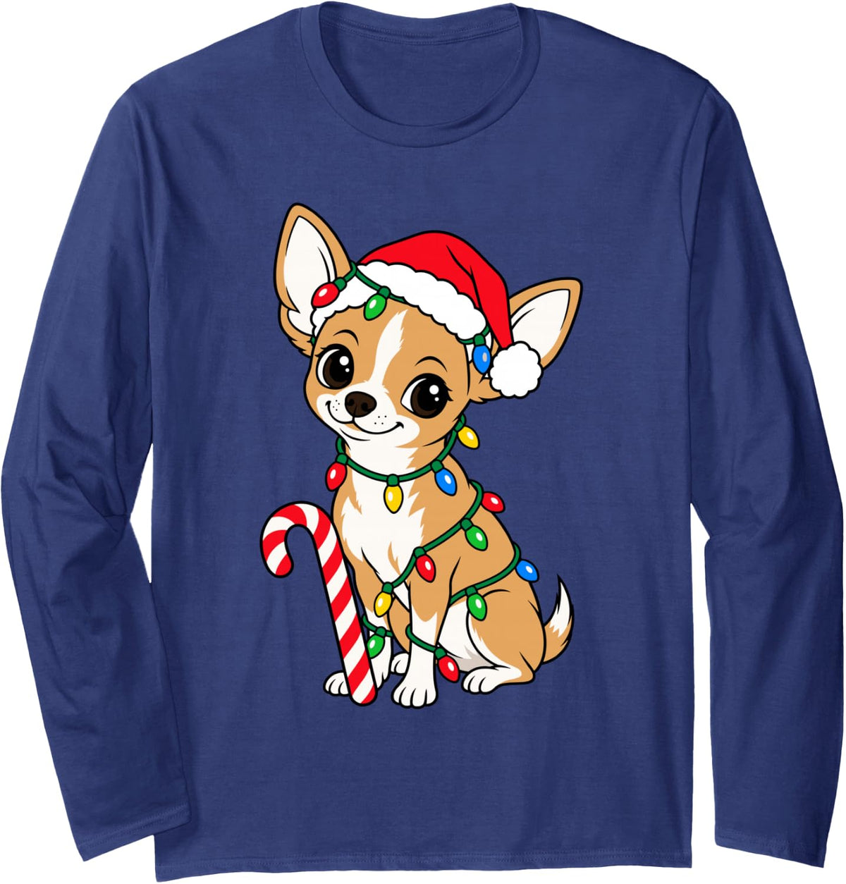 Chihuahua Santa Xmas Chihuahua Dog Lover Funny Christmas Long Sleeve T-Shirt - Adult Unisex Navy Blue