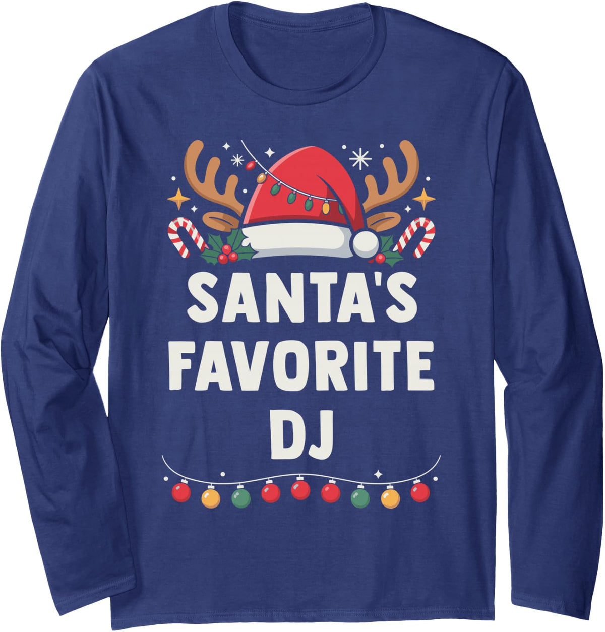 Santa's Favorite DJ Christmas Concert Holiday Recital Night Long Sleeve T-Shirt - Adult Unisex Navy Blue