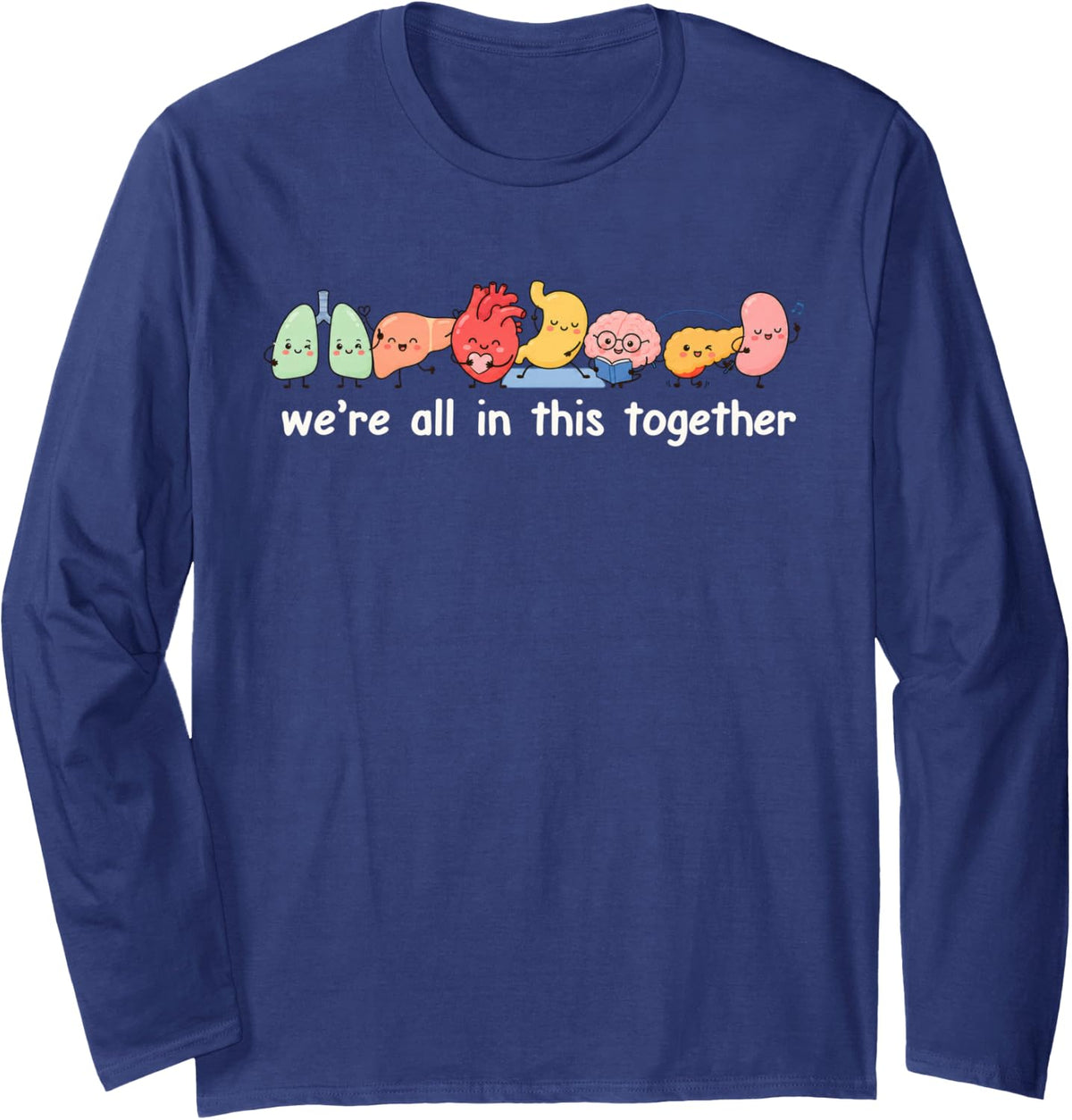 Cute Organ Friends Long Sleeve T-Shirt - Adult Unisex Navy Blue