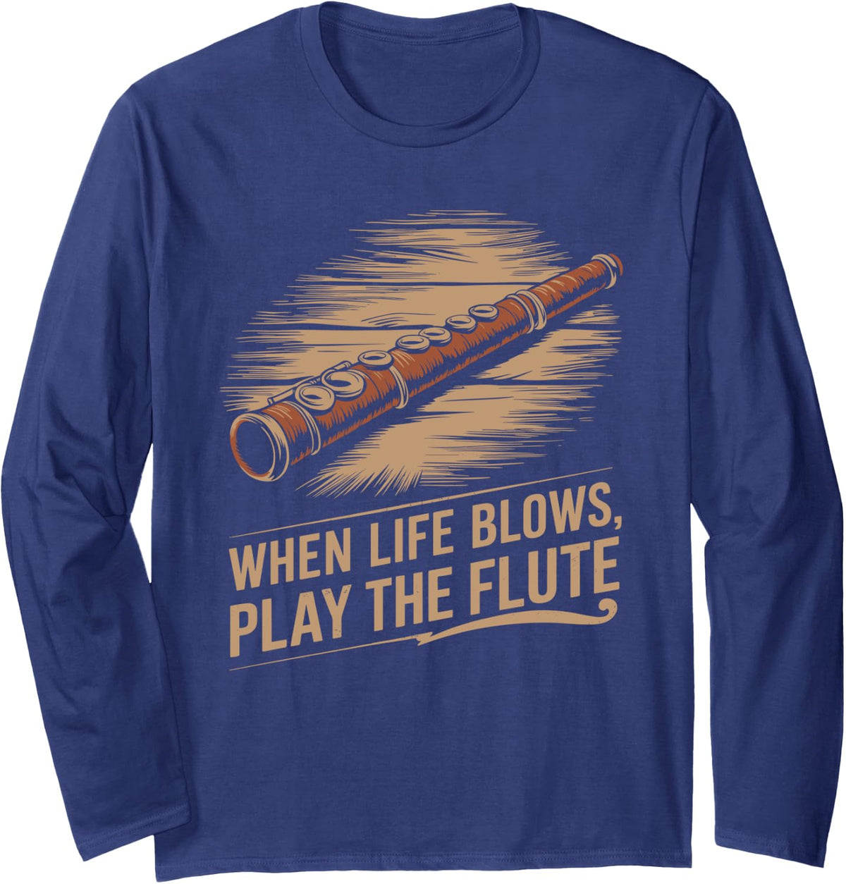 Flutist Classical Music and Flute Instrument Player Long Sleeve T-Shirt - Adult Unisex Navy Blue