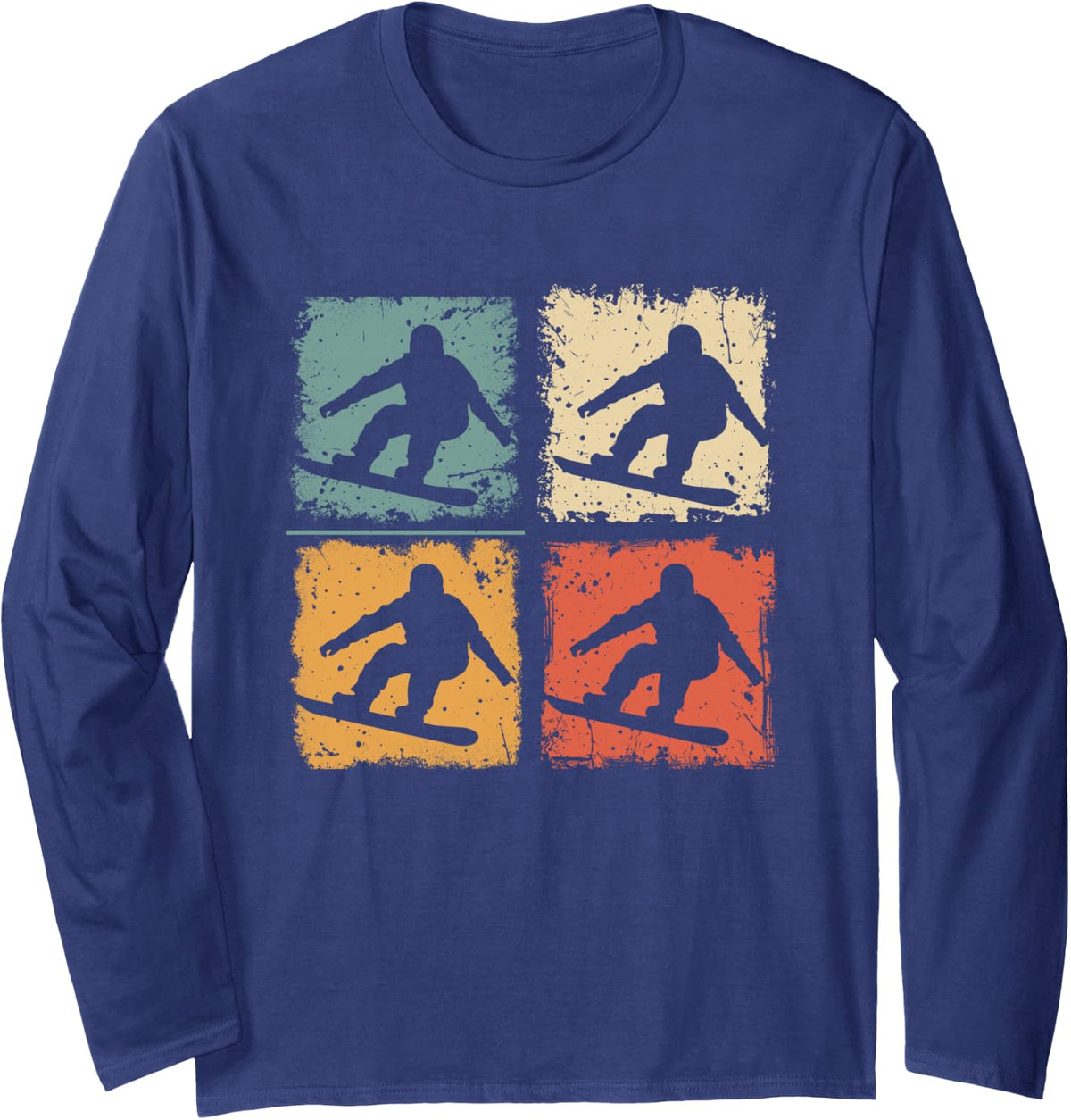 Vintage Snowboarding 70s 80s Winter Sport Snowboarder Long Sleeve T-Shirt - Adult Unisex Navy Blue
