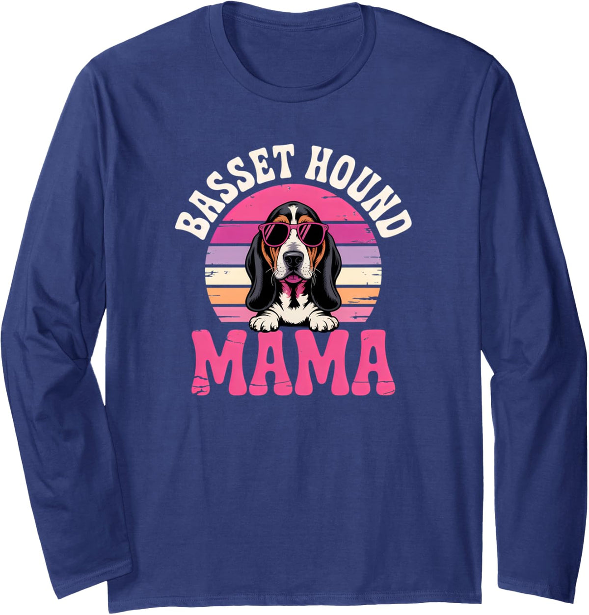 Basset Hound Mama Long Sleeve T-Shirt - Adult Unisex Navy Blue