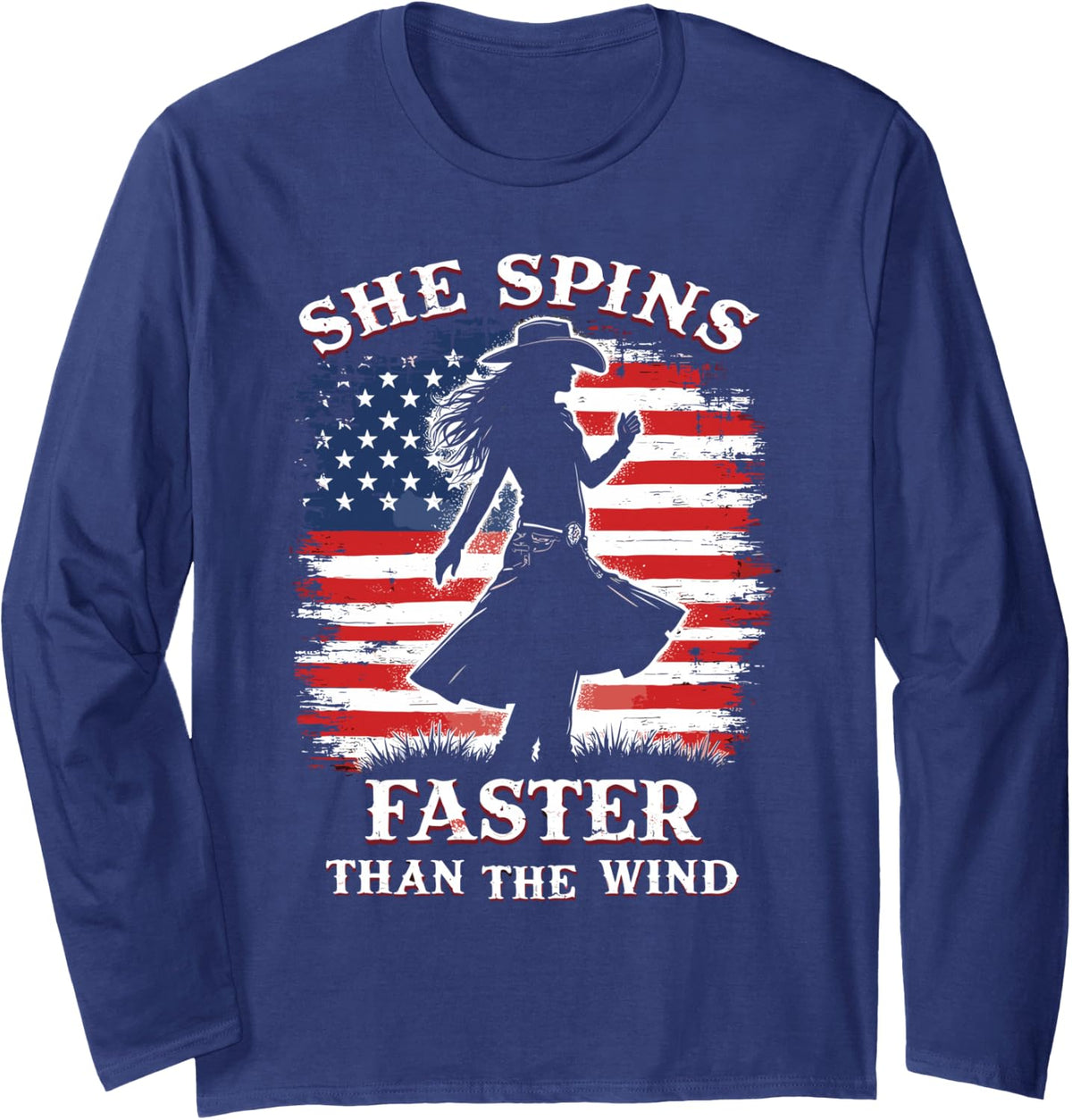 She Spins Faster Than The Wind Line Dance Long Sleeve T-Shirt - Adult Unisex Navy Blue