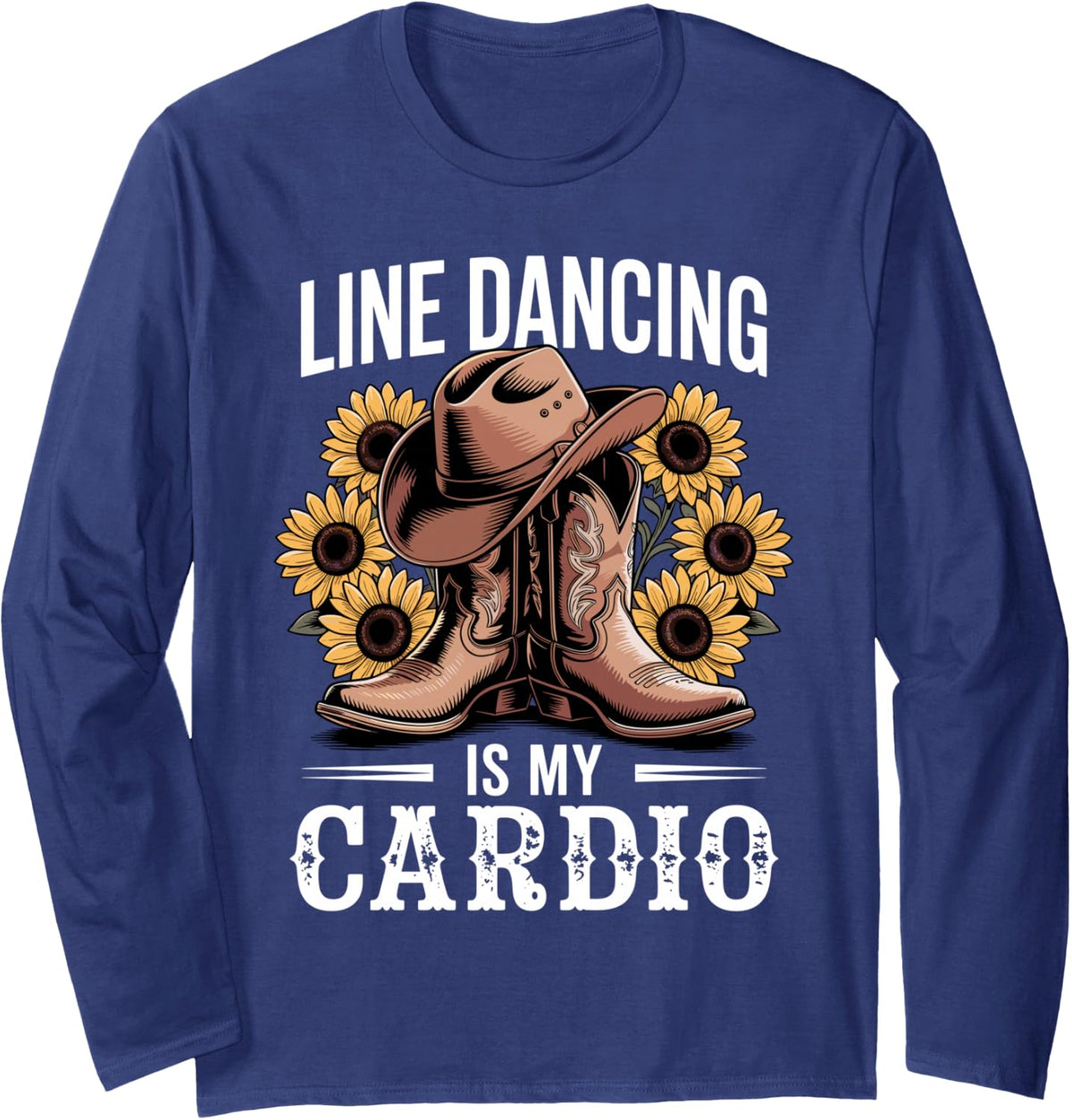 Line Dance Art for Men Women Country Western Line Dance Long Sleeve T-Shirt - Adult Unisex Navy Blue