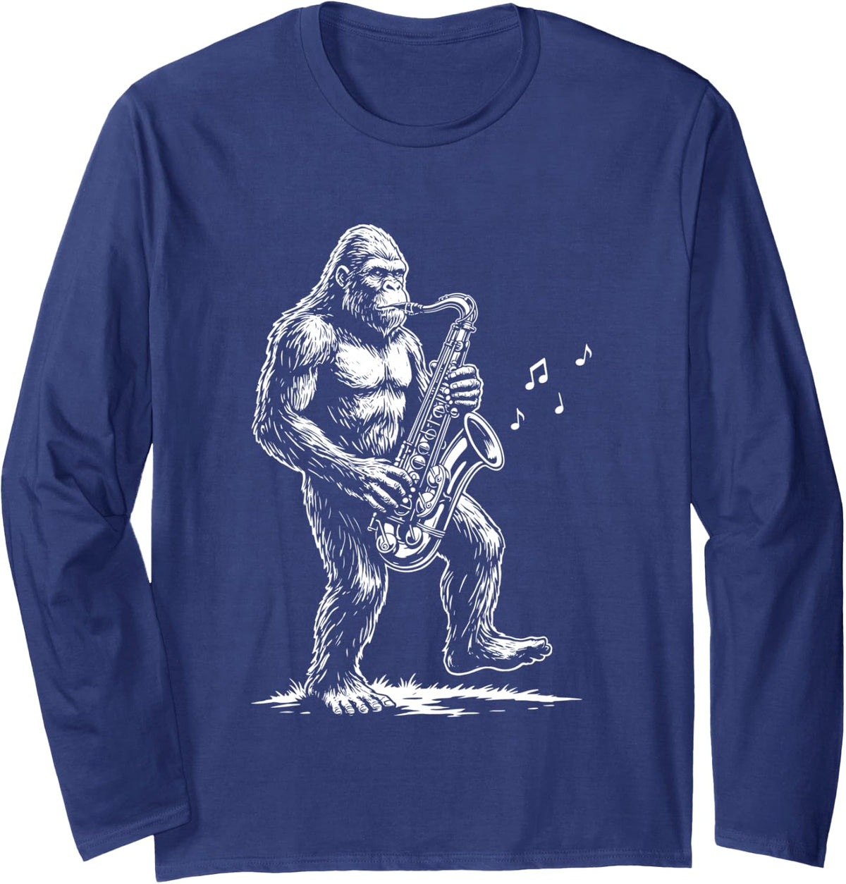 Bigfoot Alto Sax Teacher Grooves Band Saxophonist Humor Long Sleeve T-Shirt - Adult Unisex Navy Blue