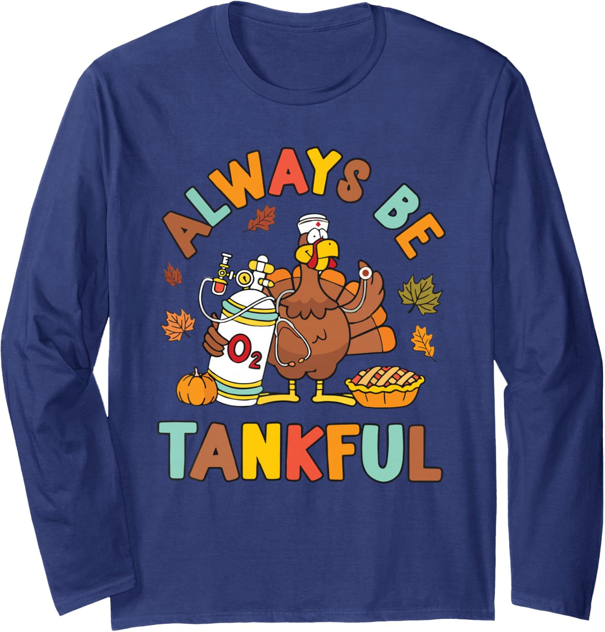 Fall Turkey Long Sleeve T-Shirt - Adult Unisex Navy Blue